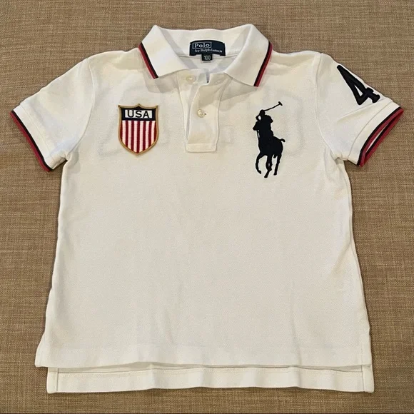 1*様 Made In USA W34 POLO Ralph Lauren PO Polo Ralph Lauren Colorblock Big Pony Shirt L Sport USA Flag